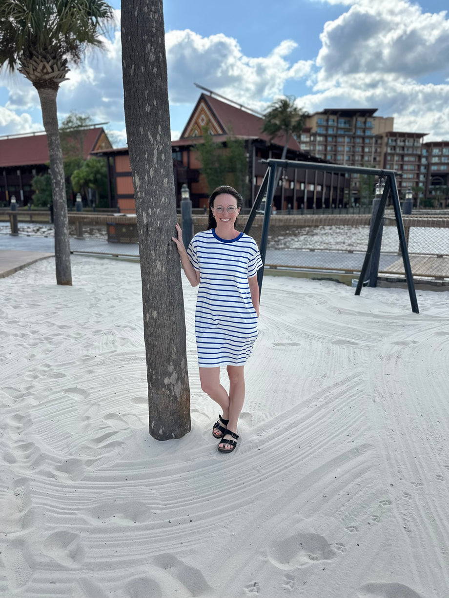 grey and white striped t shirt dress KICK BACK DRESS White SAGE / M / FINAL SALE main image 1