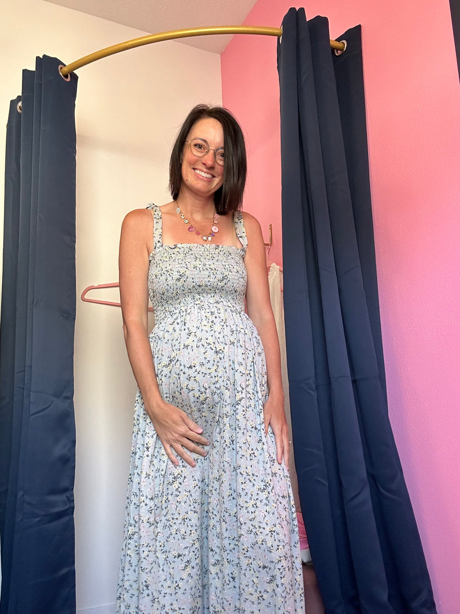Bump Friendly Maternity Wedding Guest Outfit Wedding Guest Dresses  Maternity Wear Maternity Wedding Shoes Blue Floral