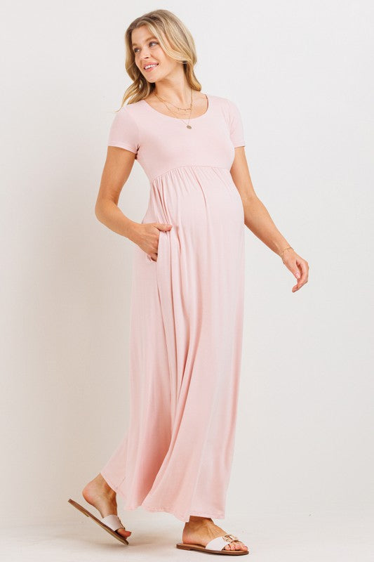 maxi pink maternity dress Off-the-Shoulder Long Sleeves Elegant Dress Maternity Maxi Dress, Pink / 2XL